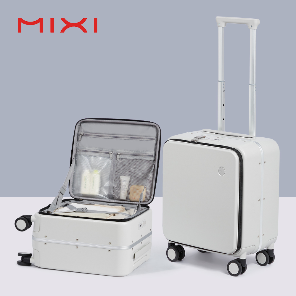 Aluminum Frame Carry On Luggage - Mixi 14インチ、座席下収納可能なPCハードシェルスーツケース。上部が開く構造で、アルミニウムフレームを使用し、キャスター付き。機内持ち込み可能な旅行用スーツケース。