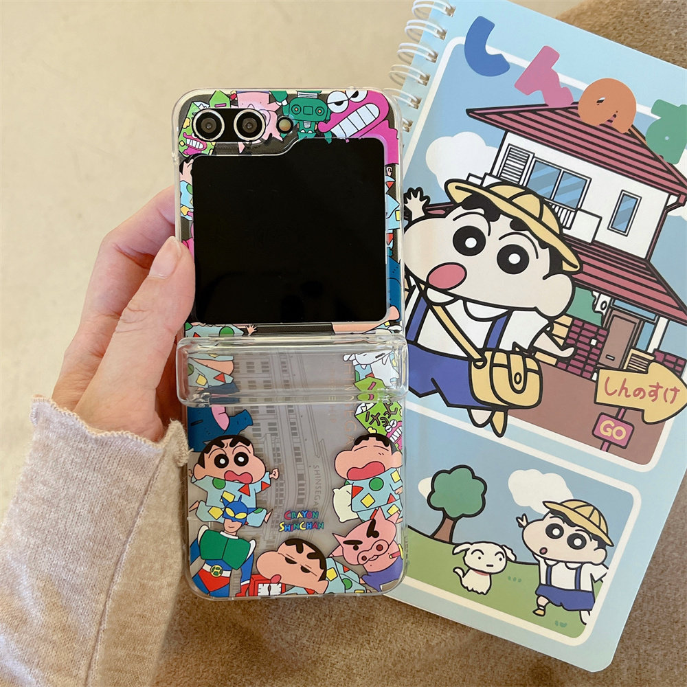 Wallets - かわいい漫画日本のアニメクレヨンしんちゃんカードウォレットポケット付きスマホケース Samsung Galaxy Z Flip 7
