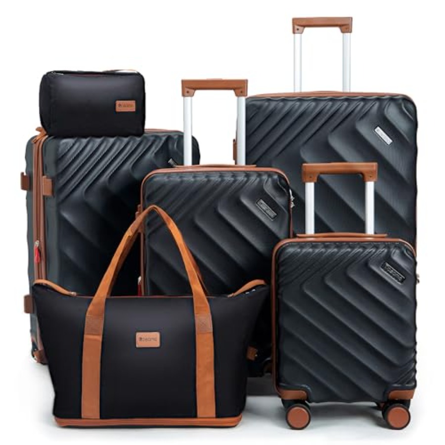 Expandable Hard Shell Luggage Set - 6ピースハードシェル拡張式荷物セット、機内持ち込み可能