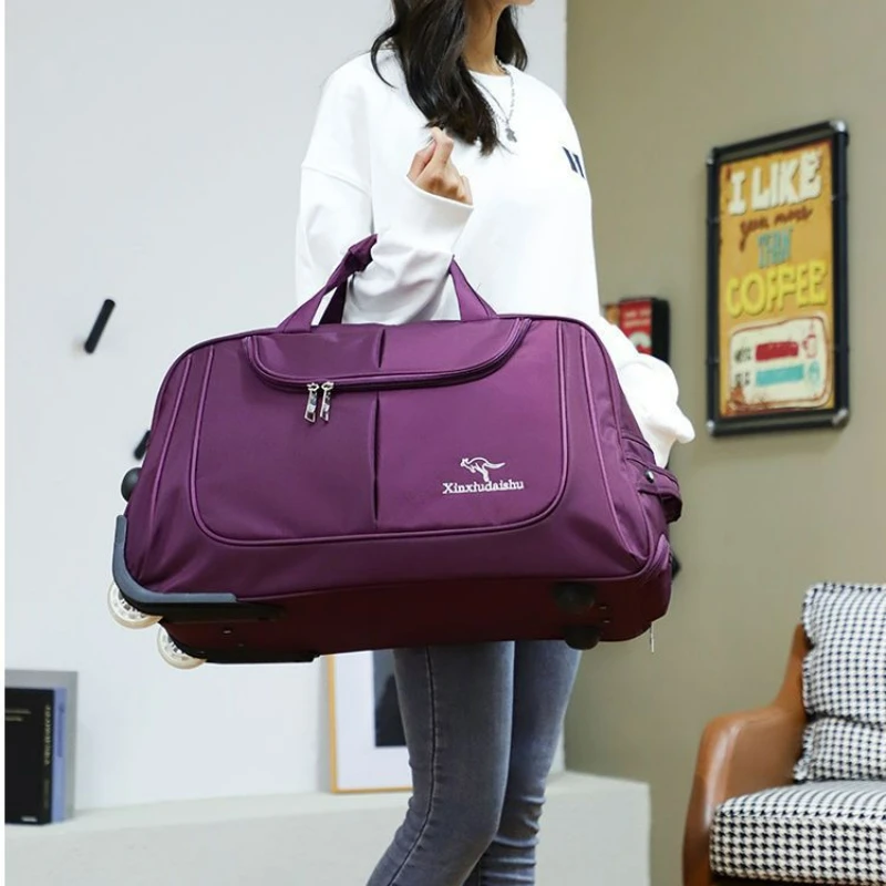 Foldable Rolling Luggage Bag - 大容量の女性用トロリー,軽量,折りたたみ式,多機能収納,旅行,ハンドストラップ