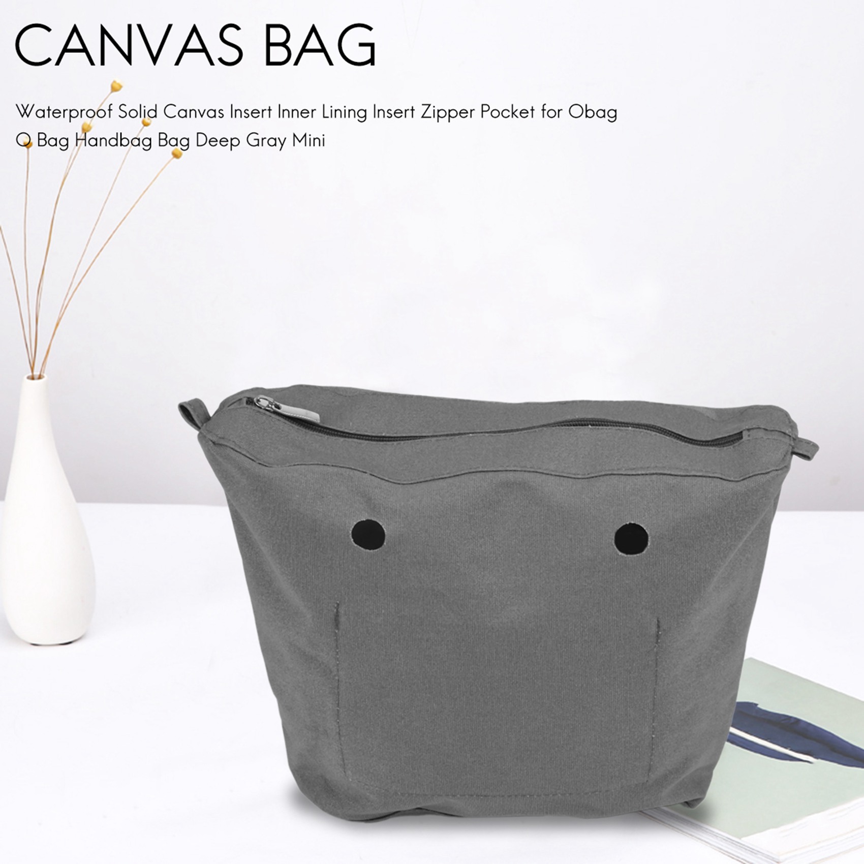 Handbags - ABQR 防水ソリッドキャンバスインサートインナーライニングインサートジッパーポケット Obag O Bag ハンドバッグバッグ用