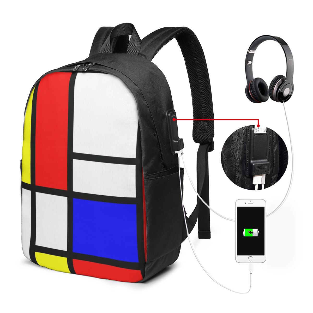 ピエト・モンドリアン構成バックパック旅行ノートブックバッグコ - Travel Bags のレビューと価格