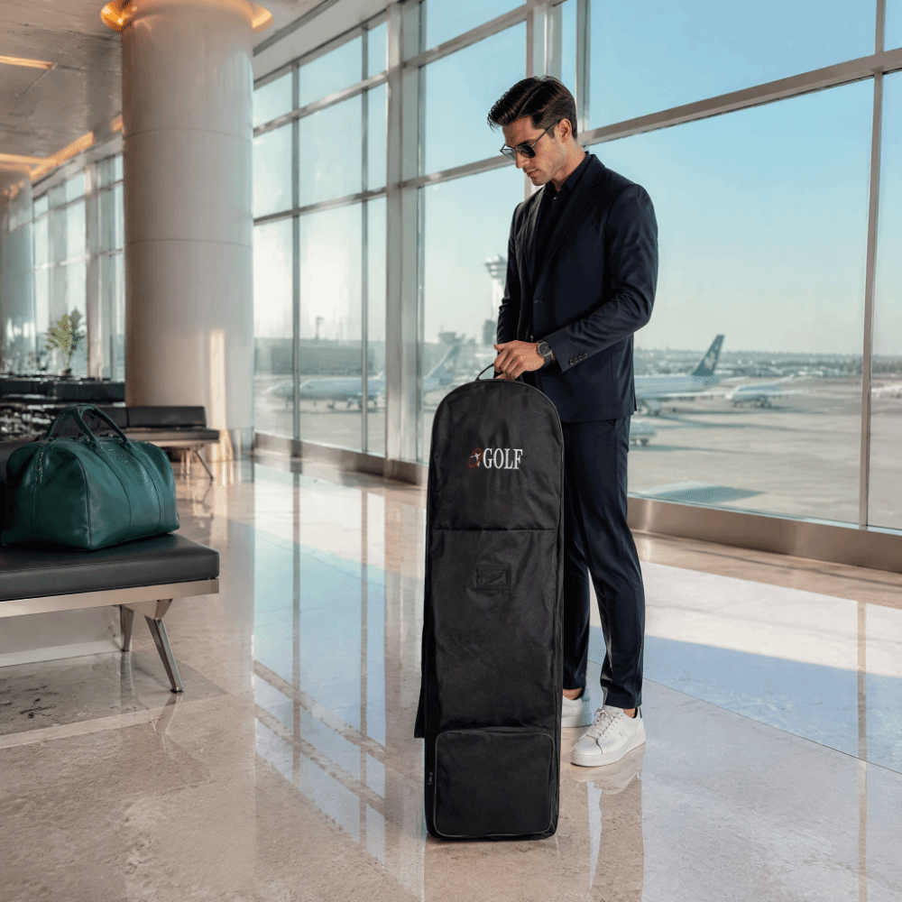 ブラックのゴルフ旅行用バッグ。折りたたみ可能で、キャスター付 - Foldable Rolling Luggage Bag のレビューと価格